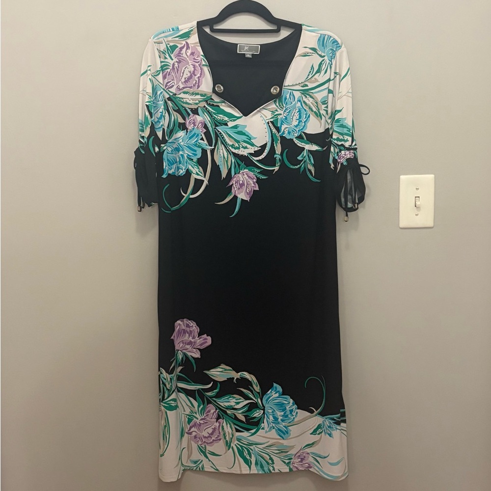 JM Collection Black Dress with Button Accents